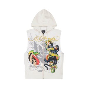 Panther Snake Fleece Cut Off Hoodie