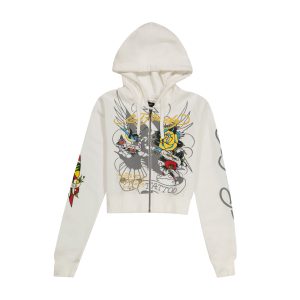 Brave Eagle Cropped Hoodie - White